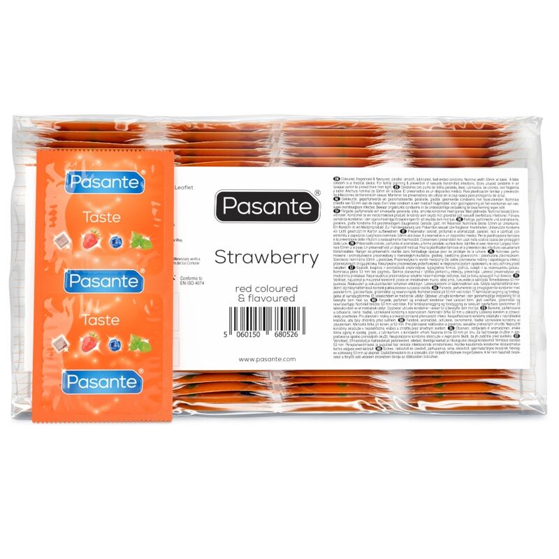 Pasante-Prezervative cu Aromă de Căpșuni, Pachet 144 Bucăți-Latex · Prezervative